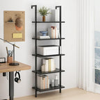 5-Tier wall Mounted Bookshelf, Ladder Shelves, Metal Frame & Wood Board, Decorative Shelving, Narrow Ladder Bookcase, Open Storage, Mordern Leaning Bookshelf for Bedroom, Living Room, Office, Black