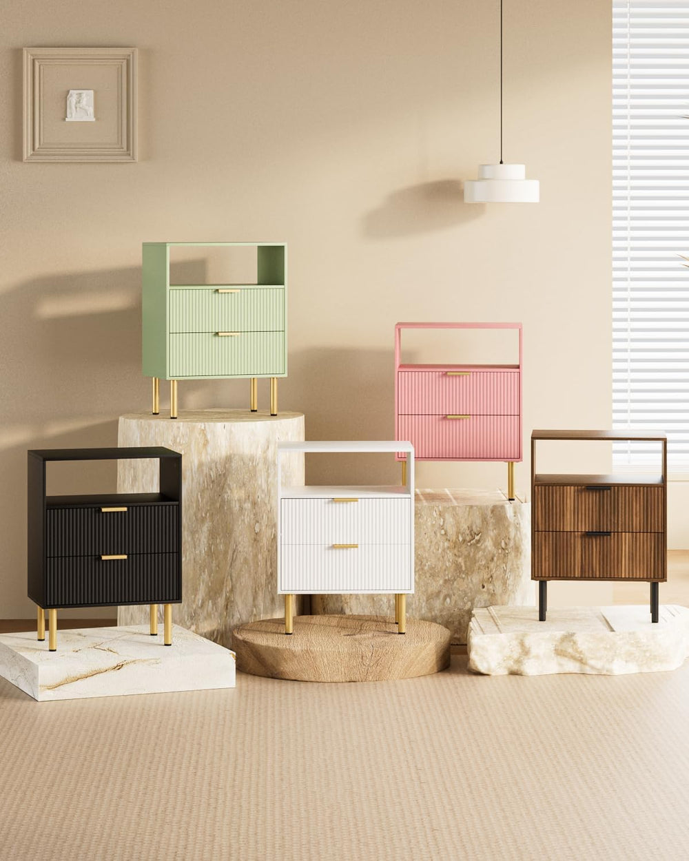 Night Stand,25.7" H Bedside Table with 2-Drawer Shelf,Morden Nightstand ...