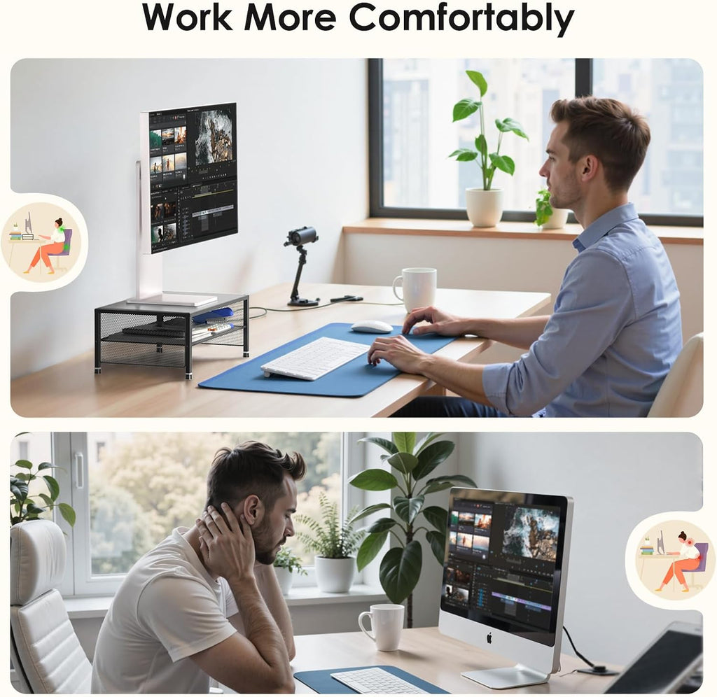 Desk Organizers and Accessories, 2-Tier Metal Computer Monitor Stand Riser, Desk Organizer for Monitor, Printer & Laptop Stand, Desktop Workspace Organizers for Office Supplies(Black 2-Pack)