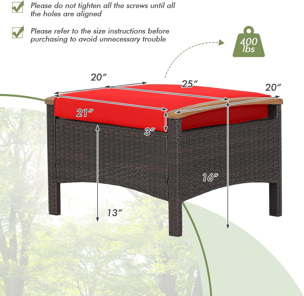 HAPPYGRILL Set of 2 Outdoor Patio Ottoman PE Rattan Wicker Ottomans with Remo...