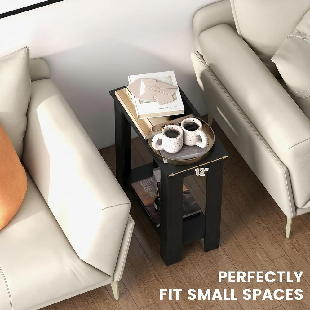 Giantex Narrow End Table, 2-Tier Side Table with Open Storage Shelf, Retro Wo...