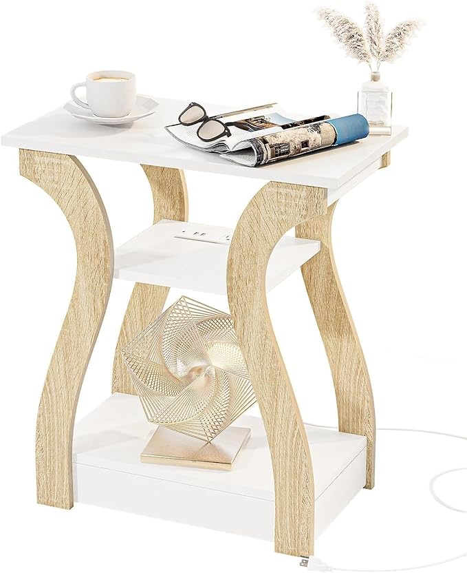 End Table with Charging Station, Side Table with USB Ports and Outlets, Night...