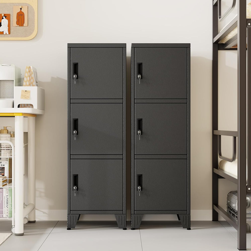 Metal Lockers for Employees-3 Doors Storage Locker with Shelves and Lockable ...