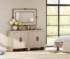 WAMPAT Farmhouse TV Stand for TVs up to 65 Inch, Rustic Wood Entertainment Center & Media Console with 4 Storage Doors, Accent Cabinet for Living Room, Hallway, Beige