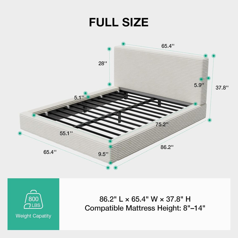 Novilla Full Size Bed Frame, Plush CloudSoft Bed, Corduroy Upholstered Platfo...