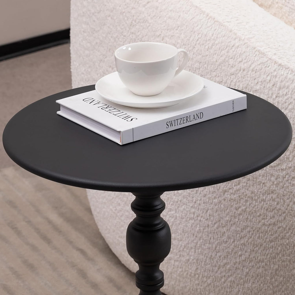 Simple Trending Small Side Table, Round Drink Table End Table Black | Modern round metal drink table with weighted upgraded base. Perfect for living room, bedroom and compact small indoor spaces