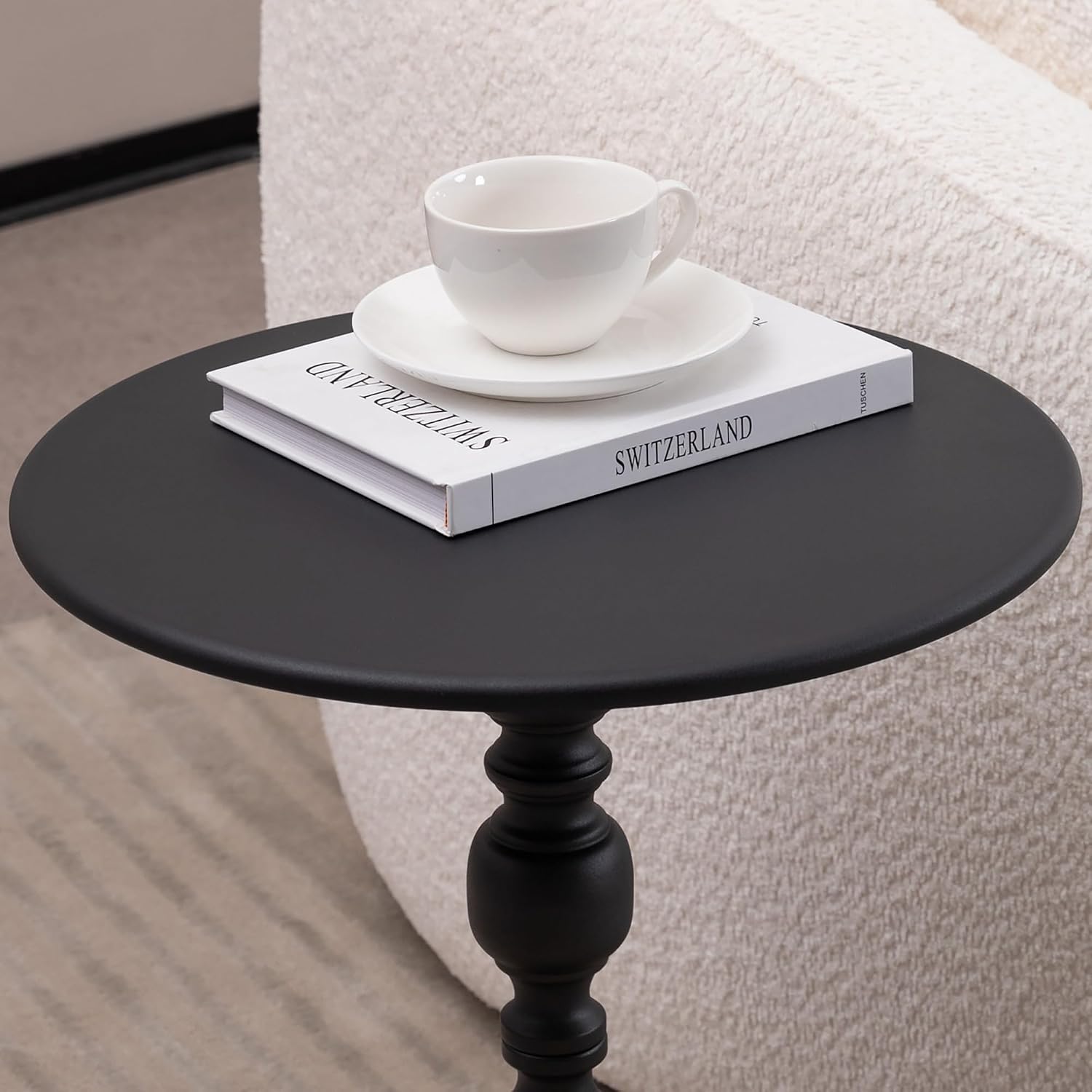 Simple Trending Small Side Table, Round Drink Table End Table Black | Modern round metal drink table with weighted upgraded base. Perfect for living room, bedroom and compact small indoor spaces