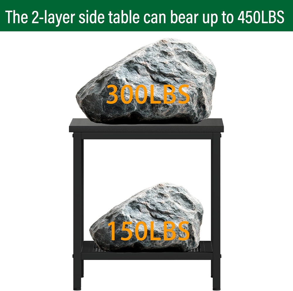 Outdoor Side Table with Storage 2-Tier Patio End Tables Black | Outdoor Accen...
