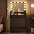 Vanity Desk with Mirror and Lights, Dressing Table with Large Drawer, 2 Level Storage Dresser & 3 Lighting Modes Adjustable Brightness, Suitable for Bedroom