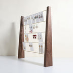 GemeShou 5 Tiers Walnut Earring display stands for selling, Wooden Jewelry Shelf, Earring Storage Organizer, Brass earring holders with 30 PVC cards for stud Dangle Hoop【Walnut 5-Tier】