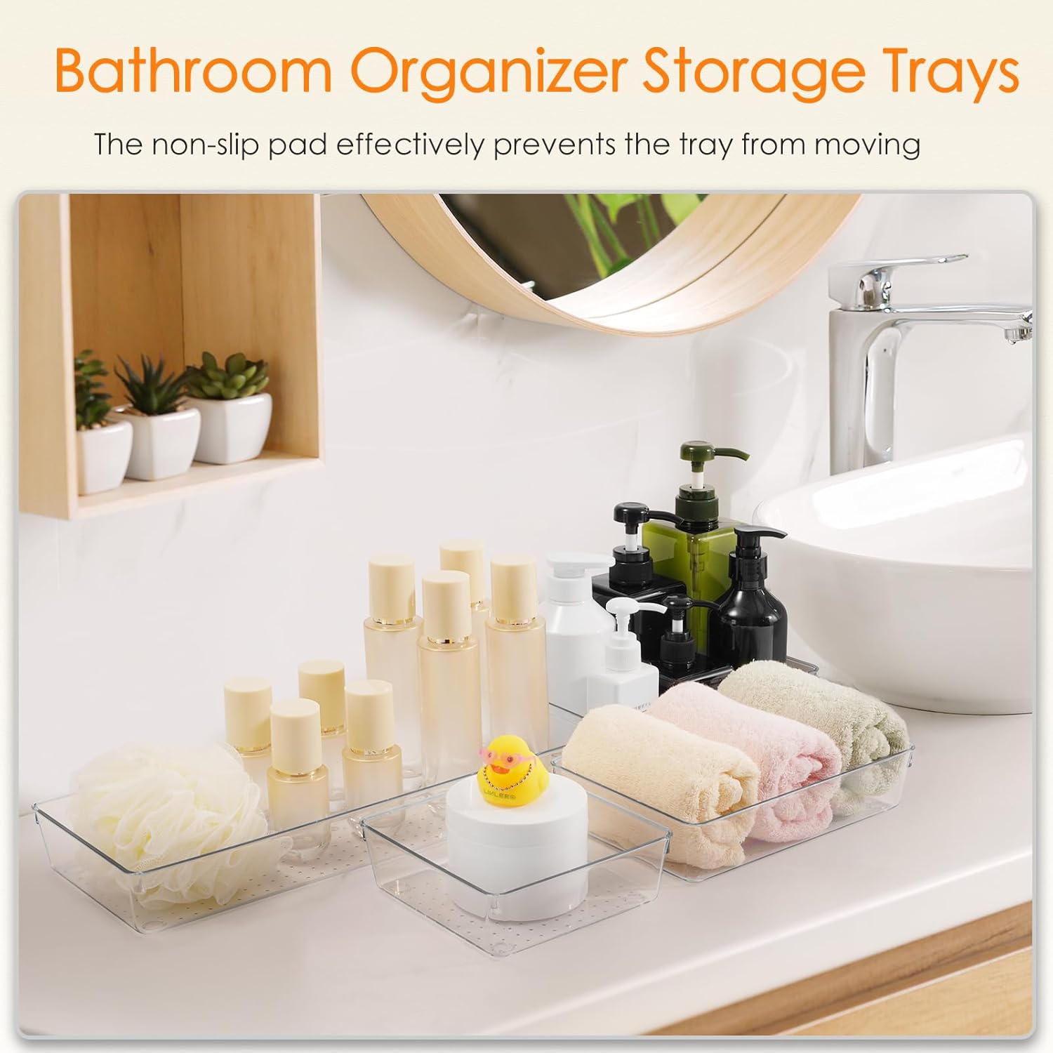 Drawer Organizer, 10 Pack Large Clear Plastic Set, 3 Size Versatile Bathroom and Vanity Organizer Trays, Storage Bins for Makeup, Bedroom, Kitchen Utensils
