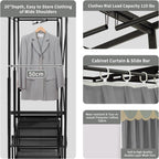 Portable Closet Rack Heavy-Duty Foldable Garment Racks with Cover 1200lbs Enclosed Wardrobe Closet with Independent Area for Hanging Clothes Storaging of Bedding (66in*20in*67in)