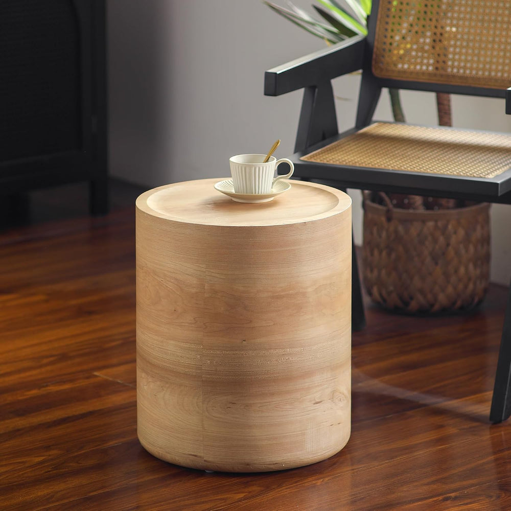 Round End Table for Living Room, Modern Drum Circle Side Table for Small Spac...