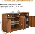 Walnut Fluted TV Stand with Arched Reeded Design Doors, Modern Entertainment Center with Storage for Up to 55 Inch, TV Media Console, Adjustable Shelves and Open Shelves, TV Cabinet for Living room