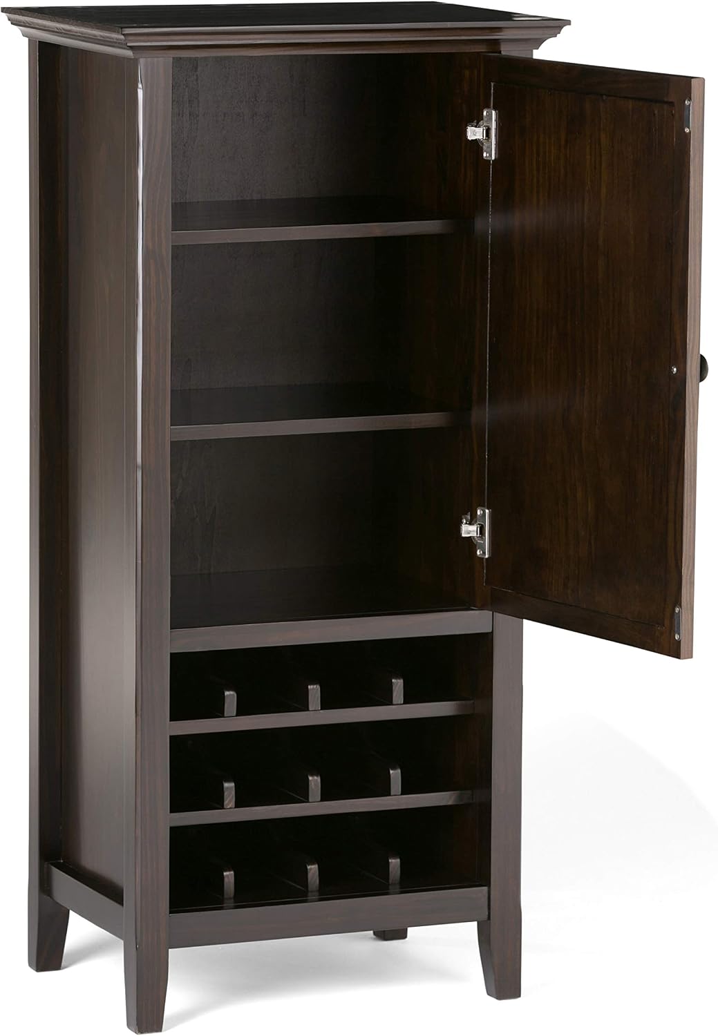 SIMPLIHOME Amherst 12-Bottle SOLID WOOD 24 Inch Wide Transitional High Storage Wine Rack Cabinet in Hickory Brown, For the Living Room, Dining Room and Kitchen