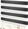 4 Pack Necklace Holder Wall Mount, Hanging Jewelry Organizer with 80 Hooks Total, Space Saving Wooden Necklace Holder for Wall, Necklace Organizer Hanger for Necklaces, Bracelets, Pendant