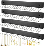 4 Pack Necklace Holder Wall Mount, Hanging Jewelry Organizer with 80 Hooks Total, Space Saving Wooden Necklace Holder for Wall, Necklace Organizer Hanger for Necklaces, Bracelets, Pendant
