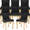 Dining Chairs Set of 8, Kitchen & Dining Room Chairs, Chenille Fabric Upholstered Dinning Chairs, Sillas De Comedor, Nailhead Trim, Metal Legs (Black, 8 Pcs)