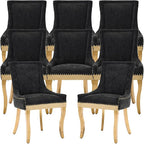 Dining Chairs Set of 8, Kitchen & Dining Room Chairs, Chenille Fabric Upholstered Dinning Chairs, Sillas De Comedor, Nailhead Trim, Metal Legs (Black, 8 Pcs)
