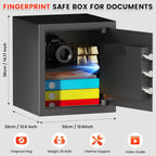 1.3 Cuft Biometric Safe Box, Fire Proof Safe For Home Documents with Fingerprint Lock, Combination Keypad Keys, Anti-Theft Dual Alert, Mute Mode, Digital Security Personal Safes for Money Jewelry
