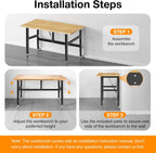 48”Folding Workbench, 2000 LBS Capacity Heavy Duty Workbench, Height Adjustable Foldable Work Table, Rubberwood Collapsible Desk for Workshop, Garage, Office, Home