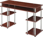Convenience Concepts Designs2Go No Tools Desk Home Office Desk with Shelves, Corner Shelf Vanity Desk Computer Desk Nail Table for Nail Tech - 47.25" L x 15.75" W x 30" H, Cherry