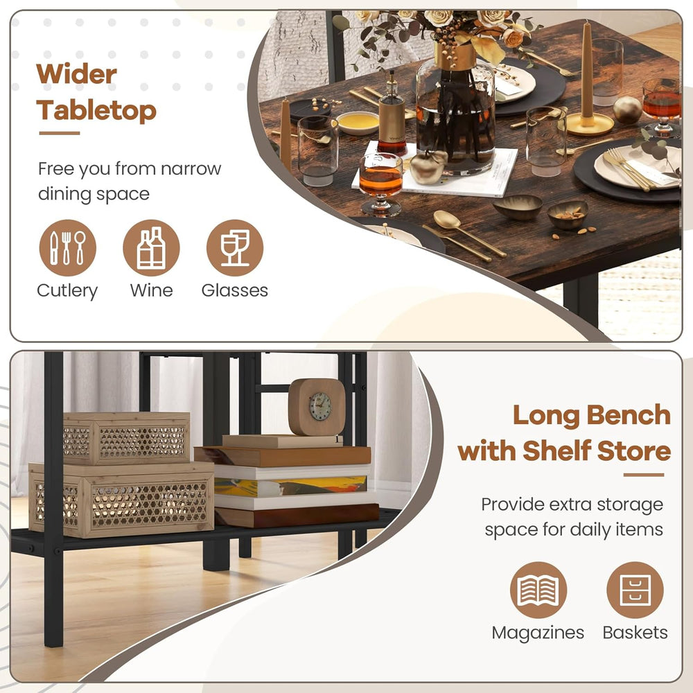 NAFORT Small Dining Table Set for 4 with Bench, Industrial Kitchen Table and ...
