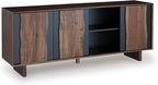 Signature Design by Ashley Welby Casual Soft-Close Accent Cabinet with Shelves and Wire Management, Dark Brown & Black