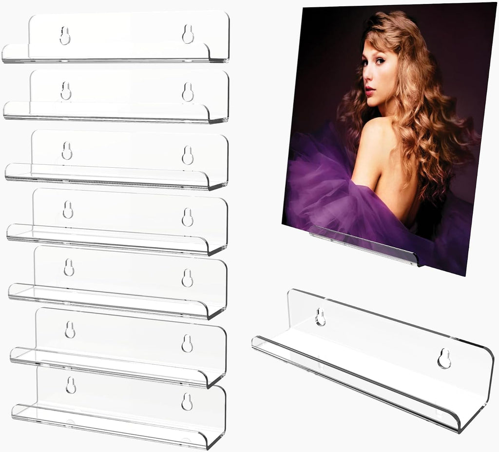 WPESI Vinyl Record Shelf Wall Mount 8Pack,7 Inch Acrylic Record Shelf,Record Wall Display, Vinyl Record Holder CD Rack,8 Pack(Clear)