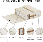 Bed Sheet Organizers and Storage (4 Pack, Queen & King Size) – Foldable Linen Closet Organizers with Window & Label, Zipper Bedding Storage Box for Sheets, Duvet Covers, Pillow Cases – Beige