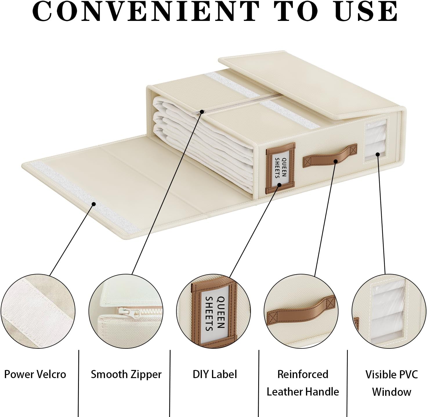 Bed Sheet Organizers and Storage (6 Pack, Queen & King Size) – Foldable Linen Closet Organizers with Window & Label, Zipper Bedding Storage Box for Sheets, Duvet Covers, Pillow Cases – Beige