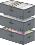 10-Inch Under Bed Storage Containers (3-Pack) | Sturdy Sidewalls | Clear Cover & Label Holder | Foldable Closet Organizer | Stores Clothing/Blankets/Wrapping Paper/Toys