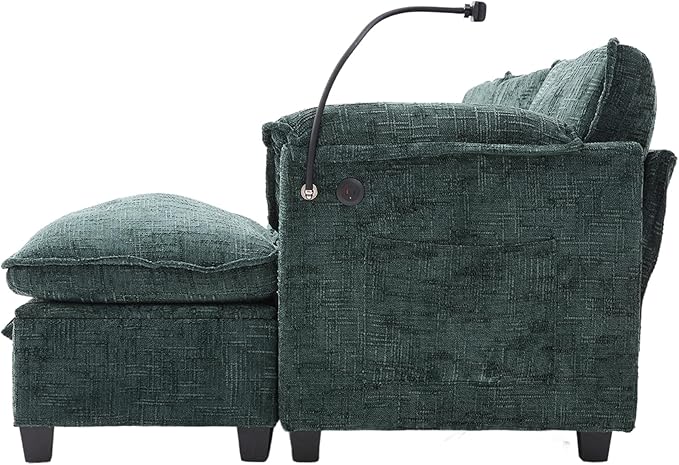 Ball & Cast Modular Sectional Sofa,Comfy Cloud Couch with Movable Storage Ottoman,L Shaped Sectional Sofa W/USB Charging Port,Phone Holder and Side Pocket,Chenille Fabric,for Living Room,Emerald,109"