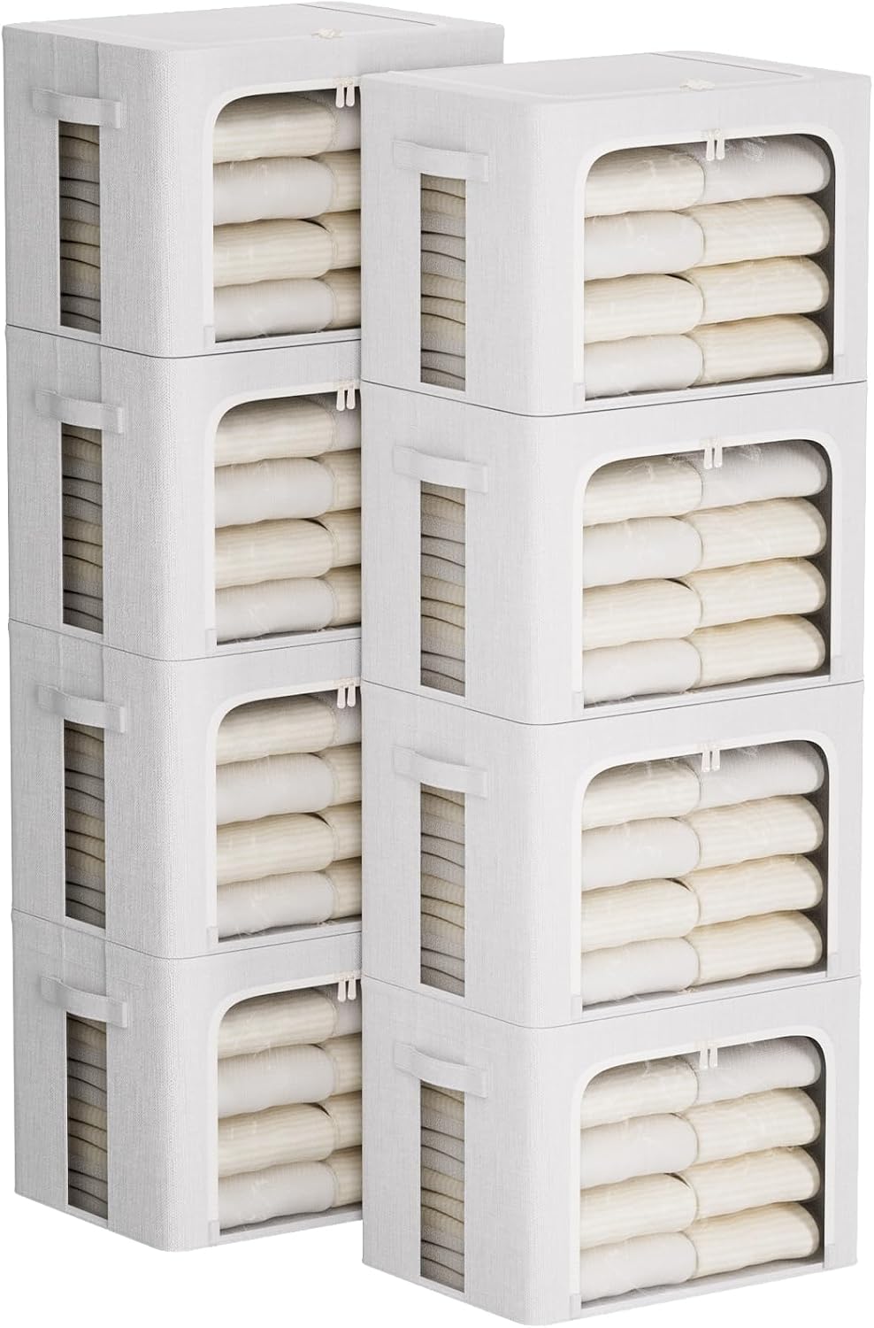 FHSQX 8 Pack Clothes Storage Bins - Foldable Storage Bins for Clothes Fabric Storage Box with Metal Frame (Cream White, 16.5x12.2x12.2 inch)