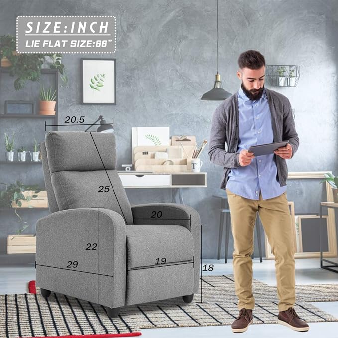 BestMassage | Recliner Chair | with 2 Point Massage Function | Textile Grey | with Lumbar Support, Adjustable Push Back, Footrest & Padded Seat | Easy Assembly | for Living Room, Home Theatre