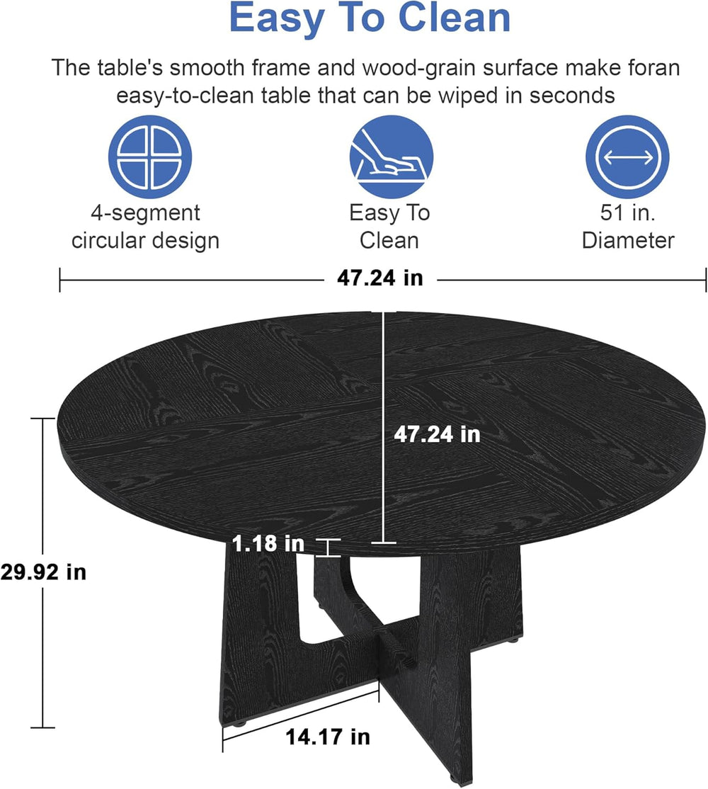 Round Farmhouse Dining Room Table for 6, 47" MDF Circle Kitchen Table wi...