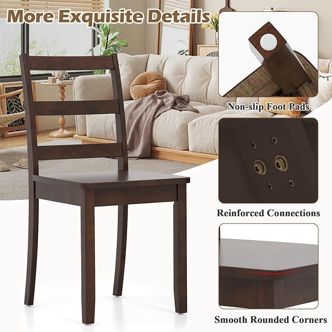 COSTWAY Wooden Dining Chairs Set of 4, Mid-Century Modern Armless Kitchen Side Chairs with Curved Backrest and Rubber Wood Legs for Home Dining Room, Kitchen, Restaurant (Brown)