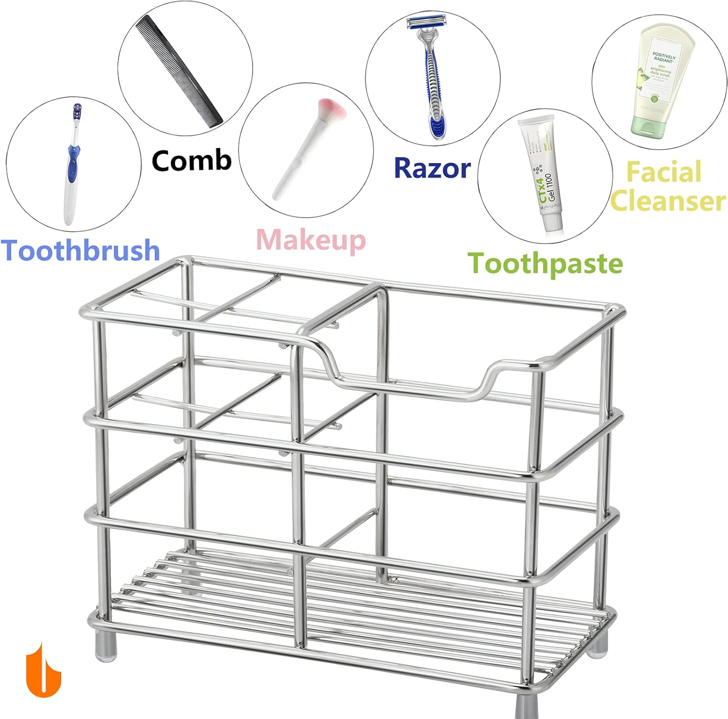 Urbanstrive 304 Stainless Steel Bathroom Toothbrush Holder Toothpaste Holder Stand Bathroom Accessories Organizer (Silver, Small)
