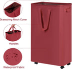 efluky Slim Laundry Hamper with Wheels, Rolling Laundry Basket for Clothes, Small Laundry Basket for Bedroom, Dorm and Laundry Room, 75L (19.8 Gallons) Burgundy Red