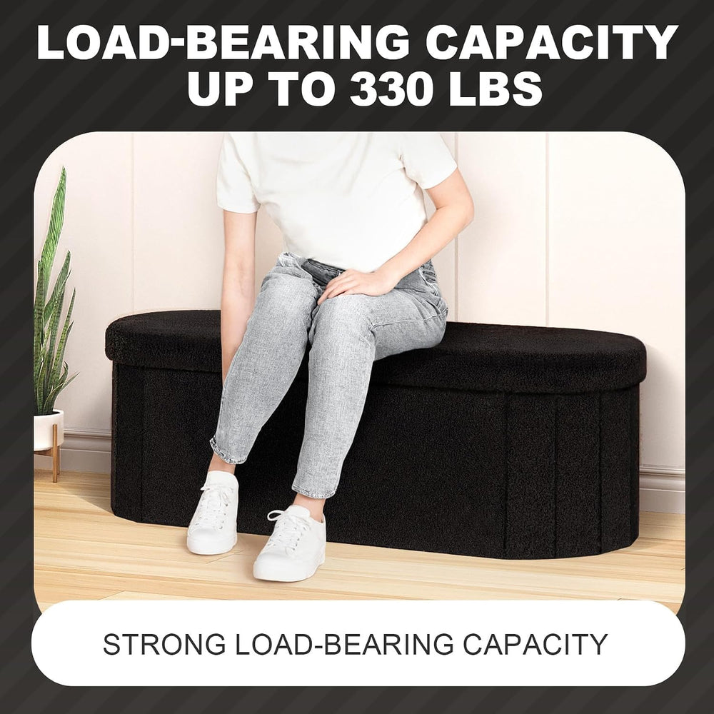 PINPLUS Storage Ottoman Bench Tufted Oval Ottomans Bench Foot Rest, Chest Box...