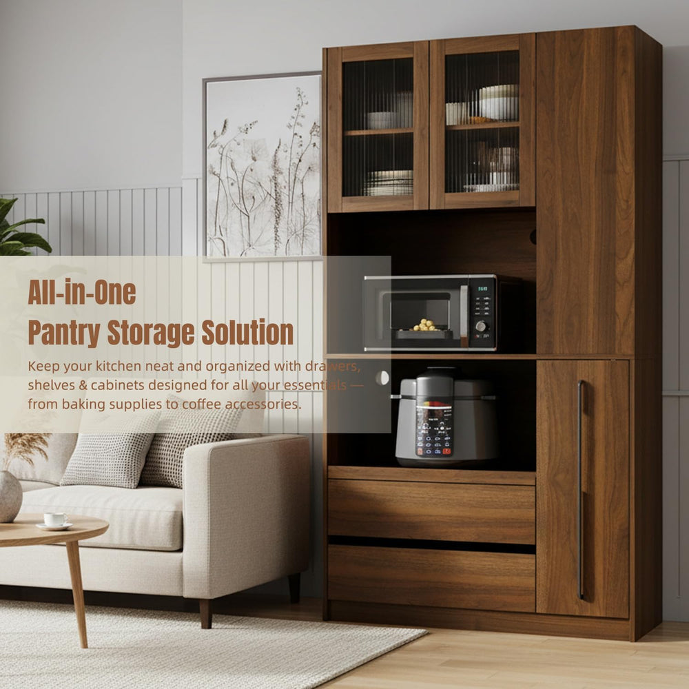 70.87" Tall Microwave Cart with Storage, Kitchen Pantry Cabinet with Mul...