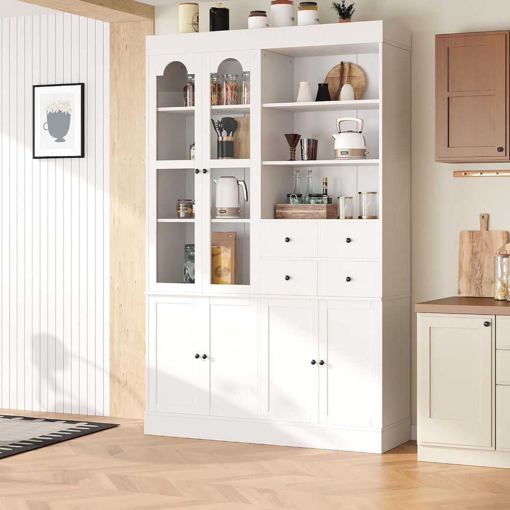 Freestanding Tall Kitchen Pantry Cabinet with 4 Drawers, Door Shelves and Pul...
