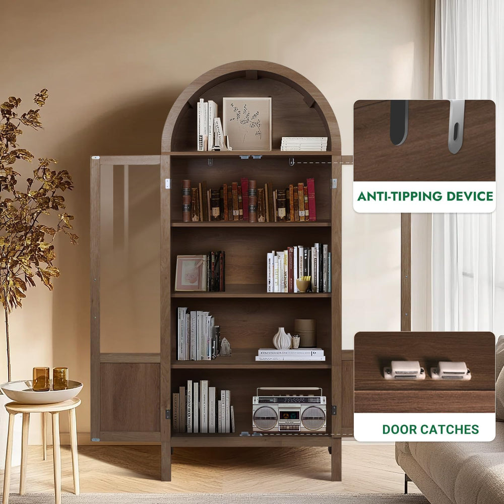 Arched Storage Cabinet with 2 Doors and 5-Tier Shelves for Living Room, 71&qu...