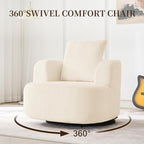Furnimart 360° Swivel Barrel Accent Chair, Round Upholstered Comfy Lounge Chair, 34“ Corduroy High-Resilienc Foam Single Sofa, No Assembly Wide Seat for Living Room, Bedroom, Apartment (Beige)