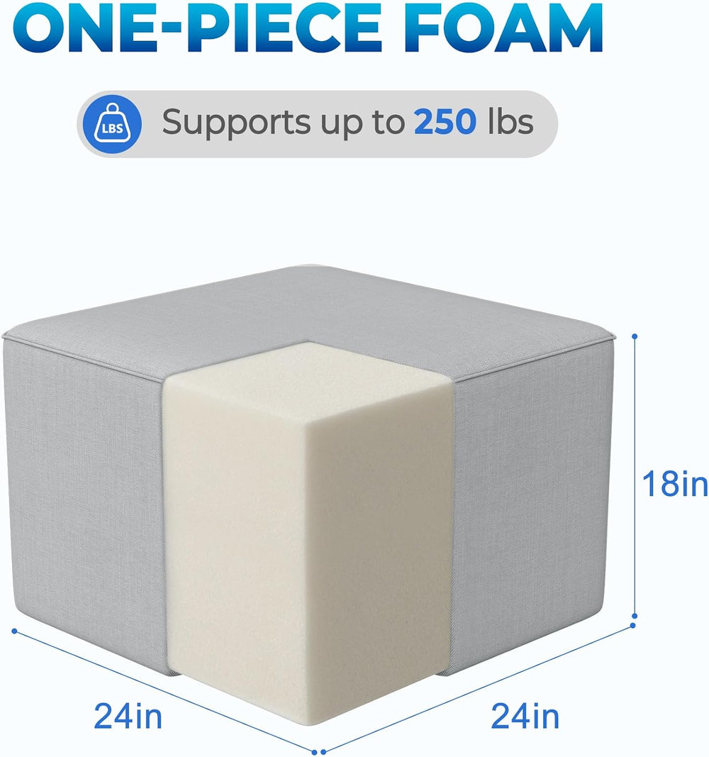 Living&Giving Square Outdoor Ottoman Pouf, 24 Inch Waterproof Patio Ottom...