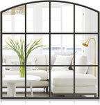 Window Pane Black Mirror, 36" x 36" Farmhouse Arched Wall Mirror, Large Arch Grid Mirror for Living Room Bedroom Farmhouse Fireplace Hallway Entryway