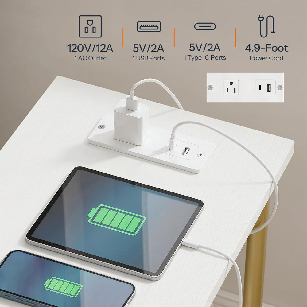 HOOBRO Side Table with Charging Station, End Table with USB Port and Outlet, ...