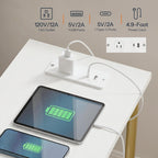 HOOBRO Side Table with Charging Station, End Table with USB Port and Outlet, Nightstand with 2-Layer Storage Shelves for Small Spaces, Living Room, Bedroom, Stable Frame, White and Gold DW09UBZ01