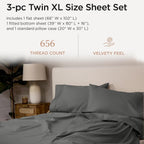 Threadmill Twin XL Sheet Sets |656 Thread Count 100% Supima Cotton Sheets for Twin XL Mattress | Solid Sateen Twin XL Bed Sheets Set with 16” Deep Pocket | Soft 3-Piece Cooling Sheet Set | Dark Grey