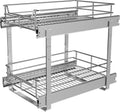 2-Tier Pull Out Cabinet Organizer (17" W x 22" D), Pull Out Shelves and Drawer for Kitchen Pantry Storage Basket, Heavy-Duty Metal Sliding Shelf, Chrome Finish